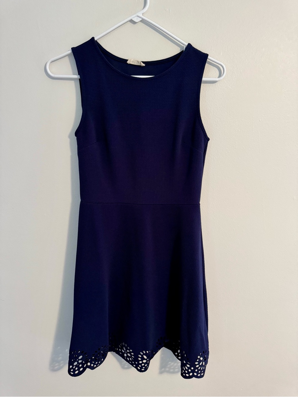Sleeveless Navy Mini Dress with Scalloped Laser-Cut Hem
